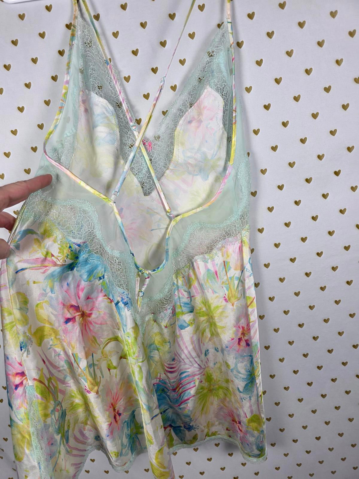 Victorias Secret Sexy Floral Slip Dress Nightie Silky Lace Lingerie MEDIUM