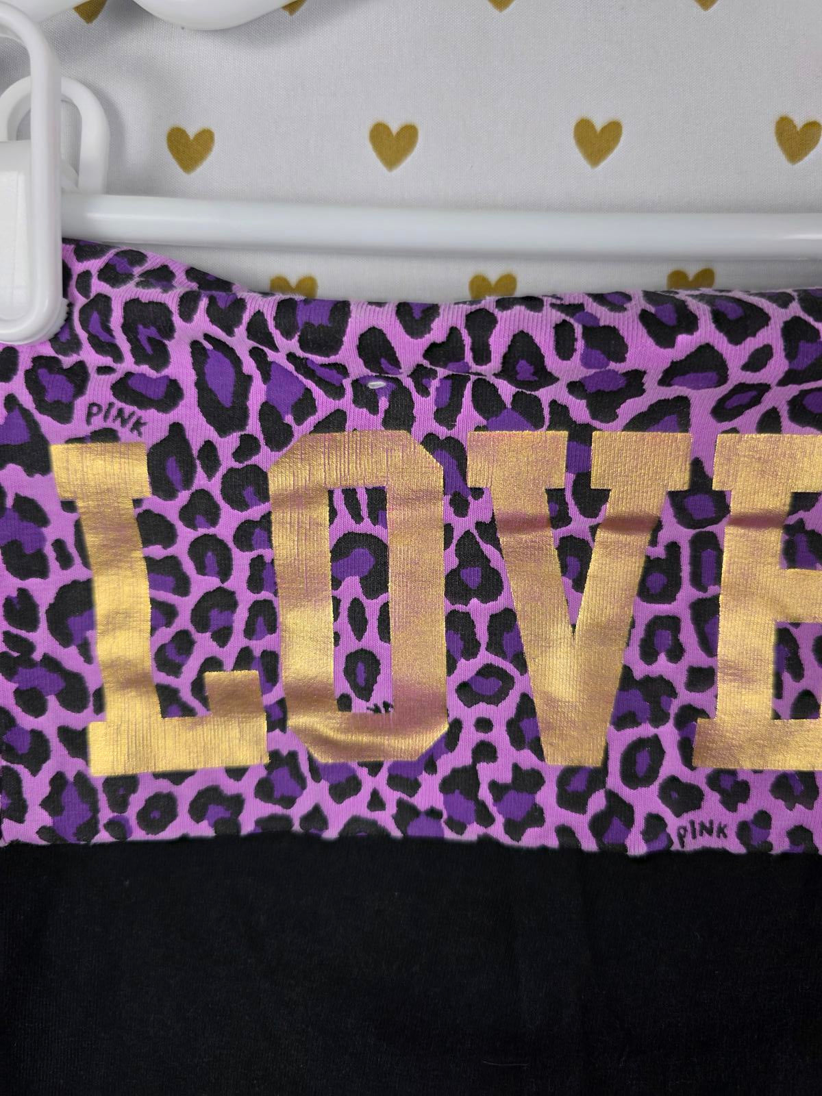 Victorias Secret PINK Purple VTG BLING Cheetah LOVE FOLDOVER Yoga Pants SMALL