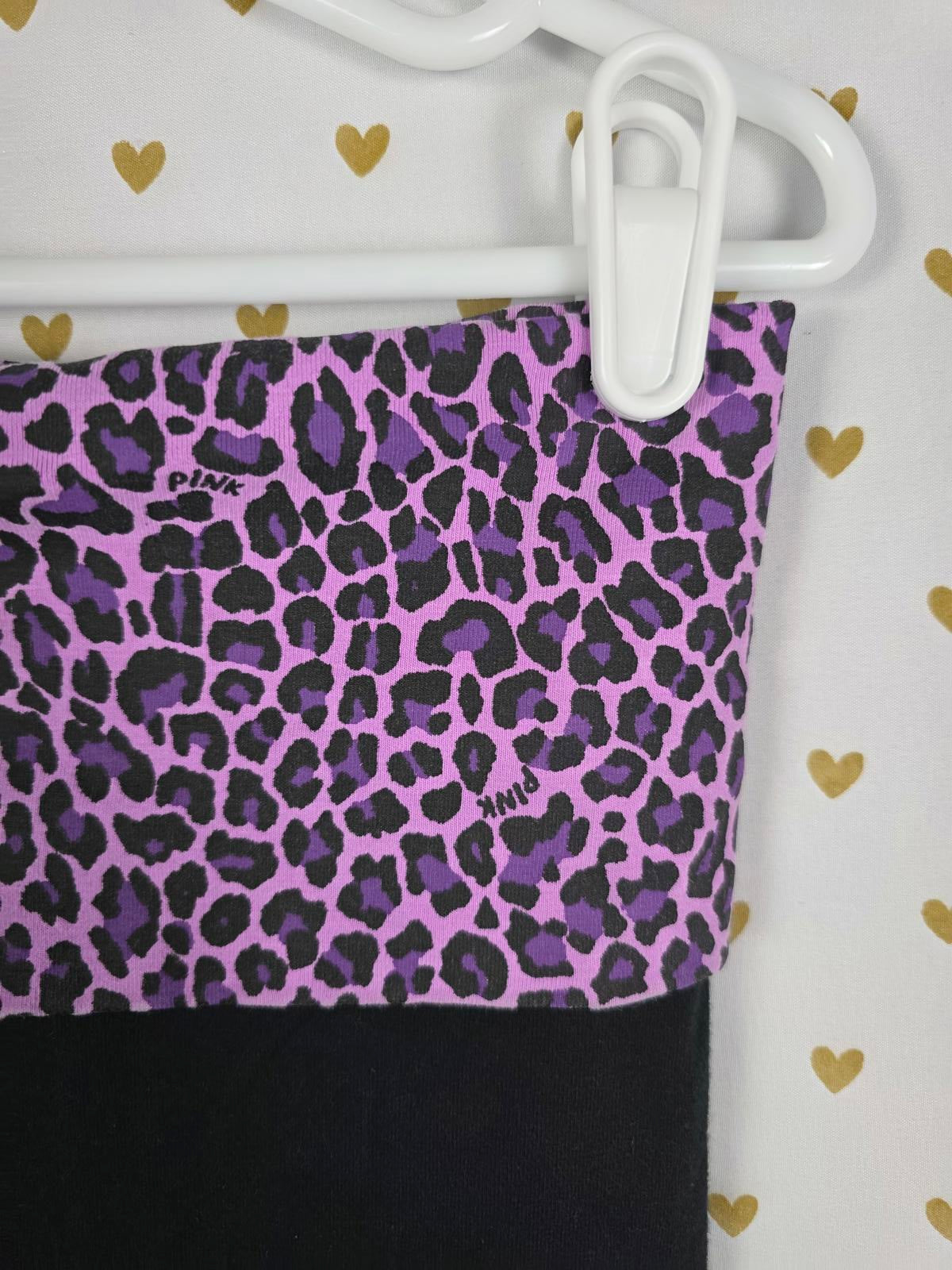 Victorias Secret PINK Purple VTG BLING Cheetah LOVE FOLDOVER Yoga Pants SMALL