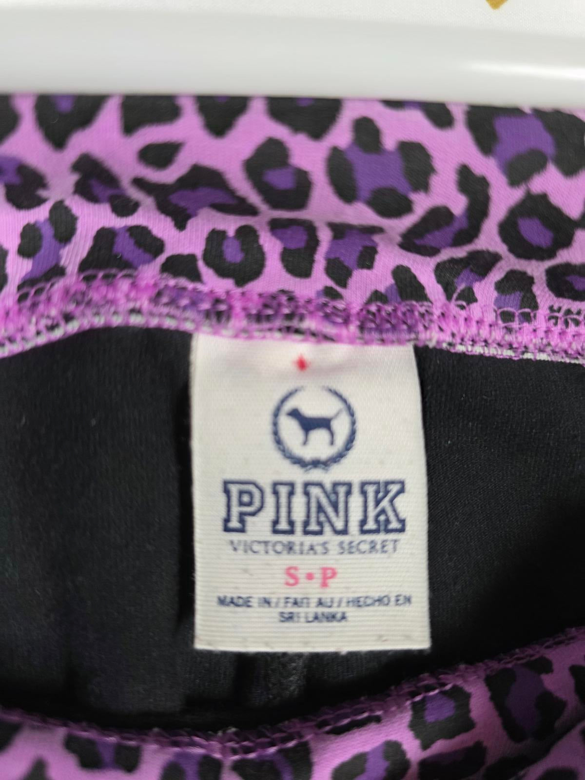 Victorias Secret PINK Purple VTG BLING Cheetah LOVE FOLDOVER Yoga Pants SMALL