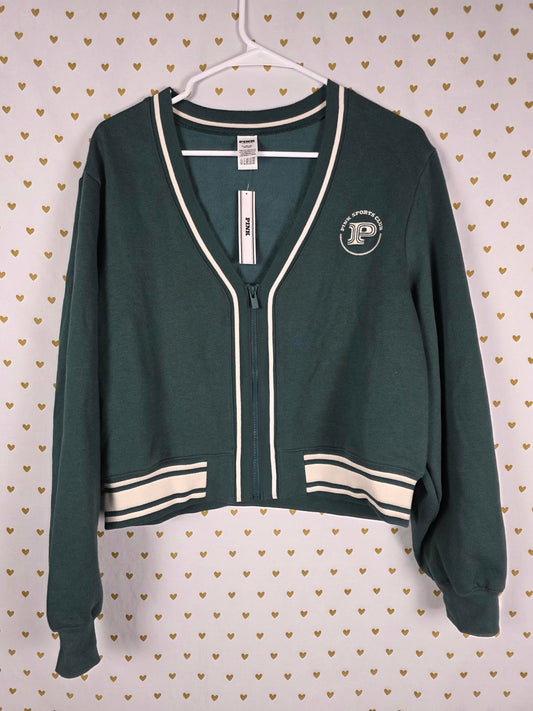 Victorias Secret Pink Green XL Fleece Cardigan Button Front Sweater $60 NEW NWT