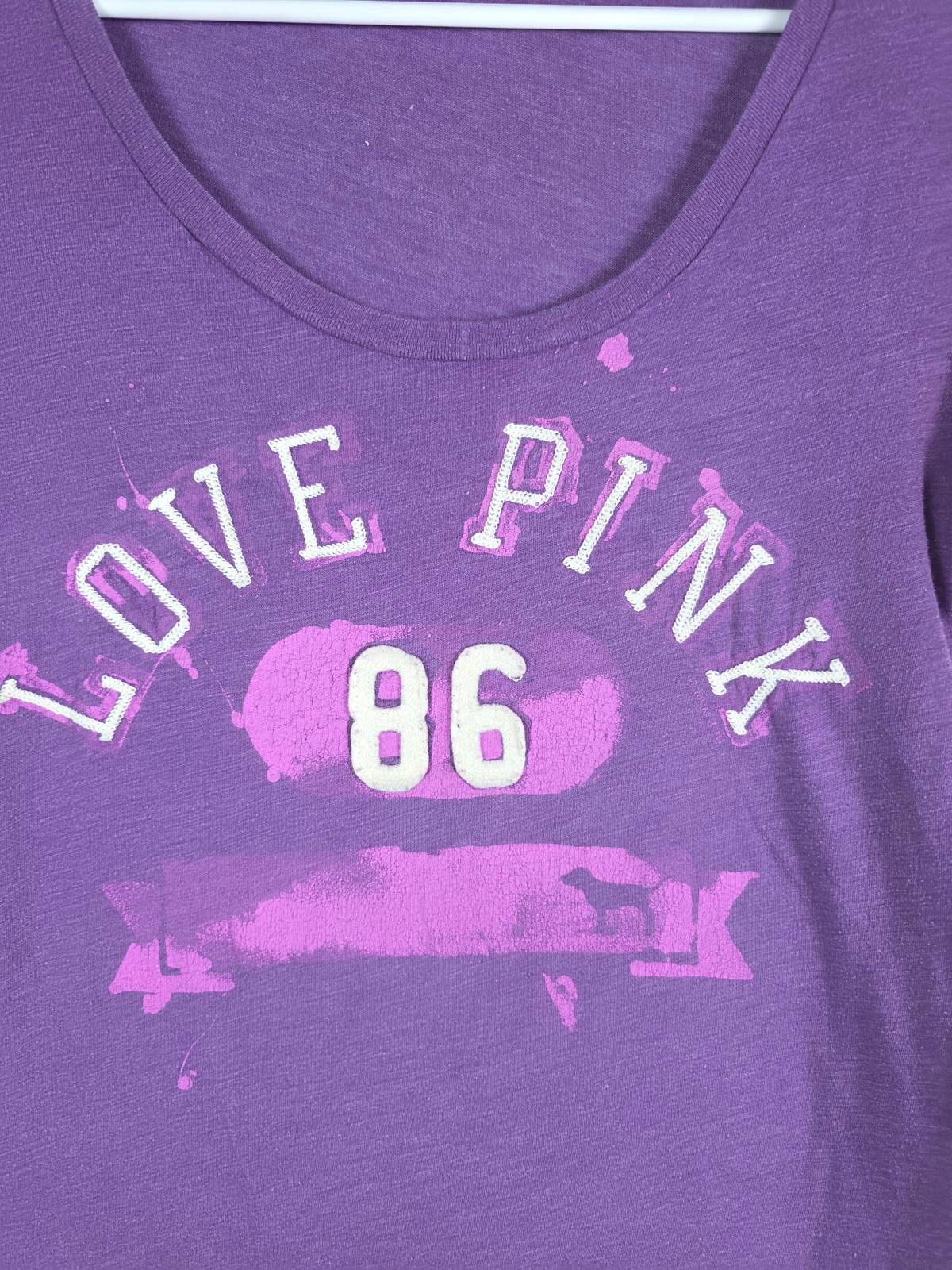 Victorias Secret PINK VINTAGE Purple LOVE Y2k 86 Tee Shirt V Neck XS