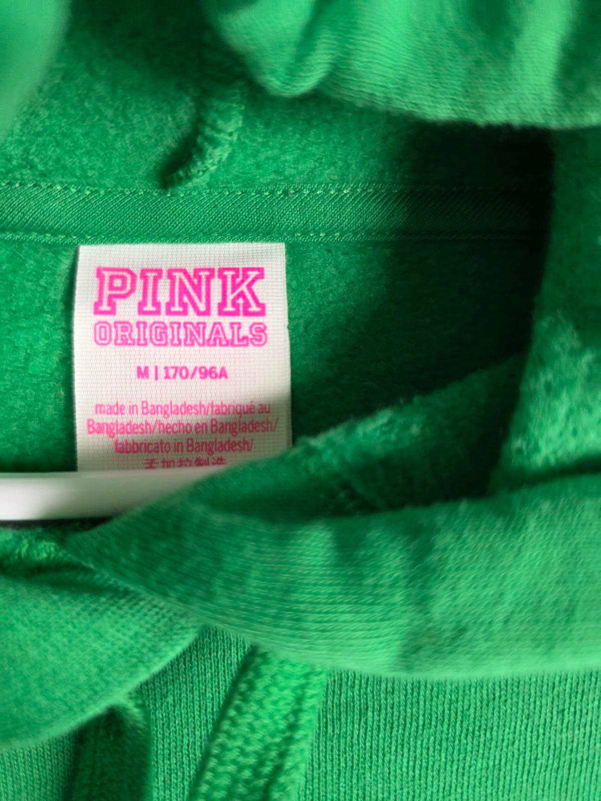 Victorias Secret Pink Fleece CAMPUS ORIGINALS Green Hoodie Sweater Glitter MED
