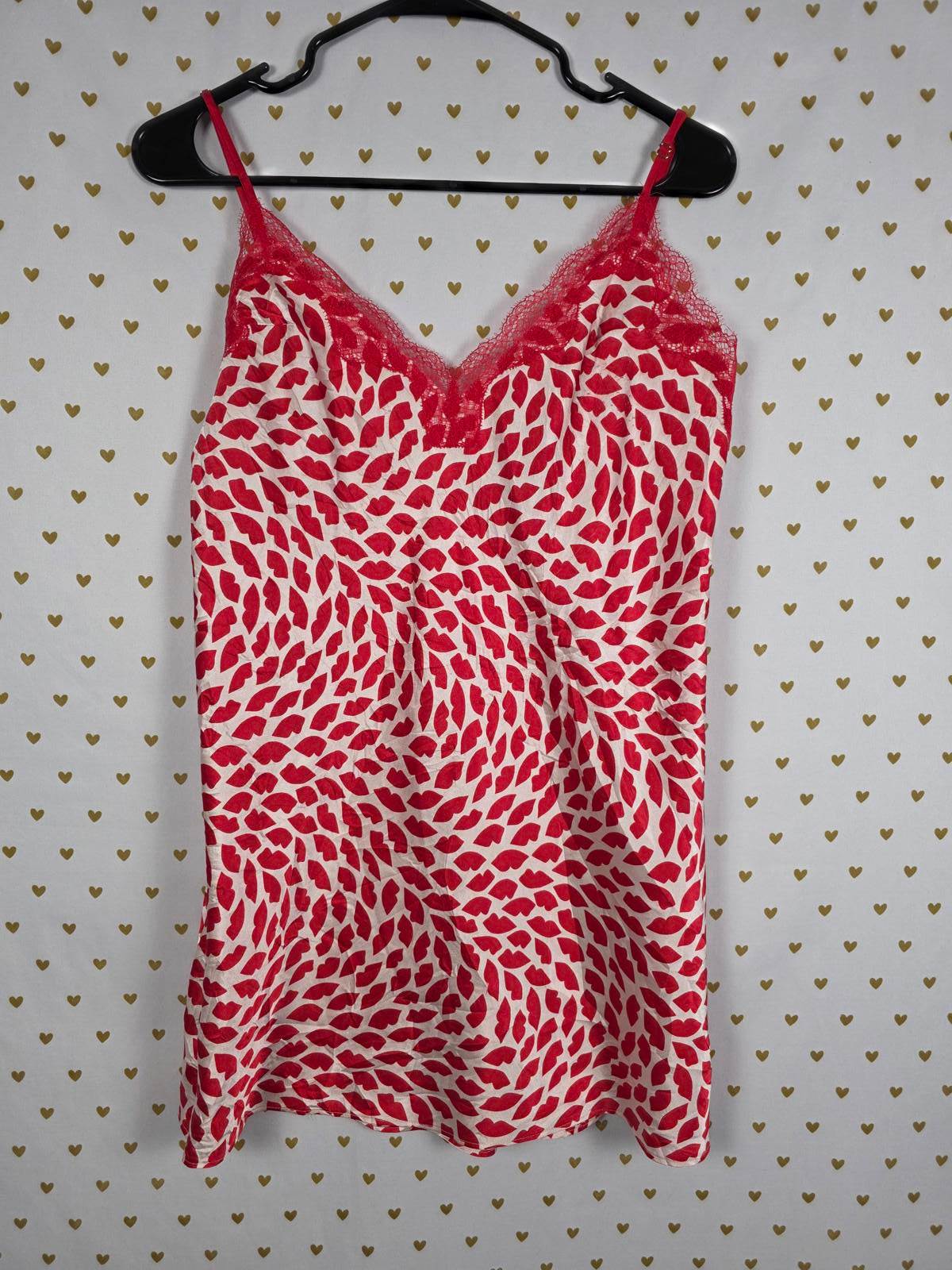 Victorias Secret PINK KISSES Red Satin Silky Nightie Slip Dress Lingerie MEDIUM