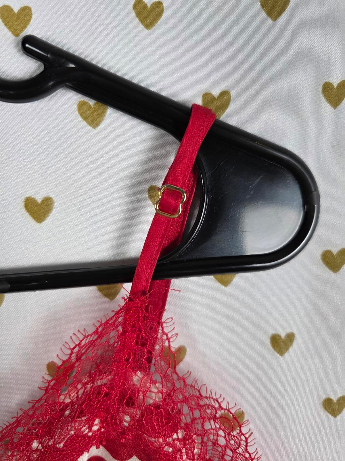 Victorias Secret PINK KISSES Red Satin Silky Nightie Slip Dress Lingerie MEDIUM