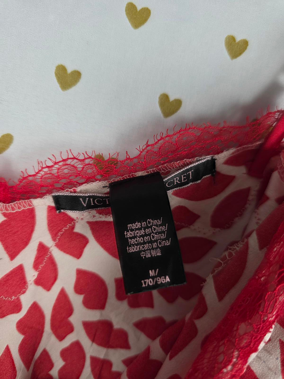 Victorias Secret PINK KISSES Red Satin Silky Nightie Slip Dress Lingerie MEDIUM