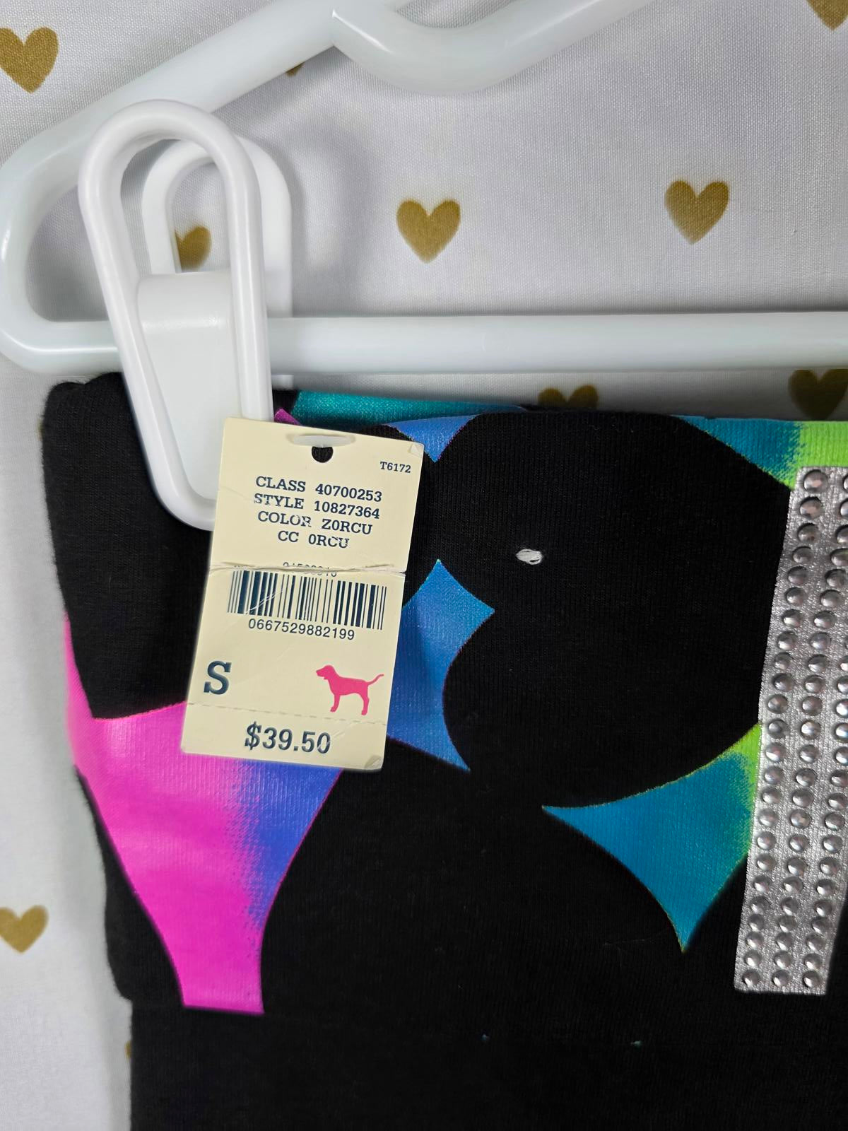 Victorias Secret PINK NEW NWT Rare HEART RAINBOW BLING Foldover Leggings Yoga SM