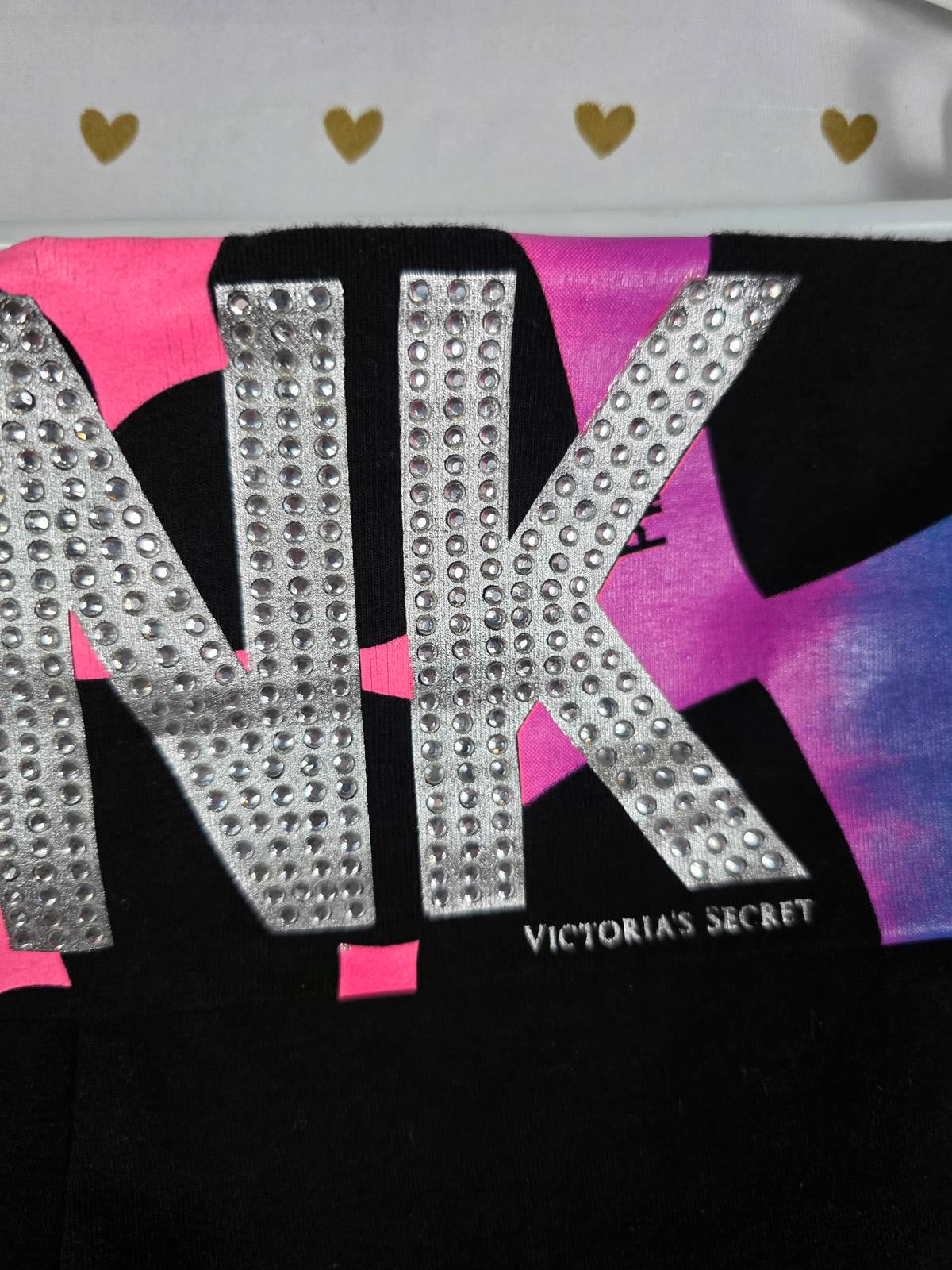 Victorias Secret PINK NEW NWT Rare HEART RAINBOW BLING Foldover Leggings Yoga SM