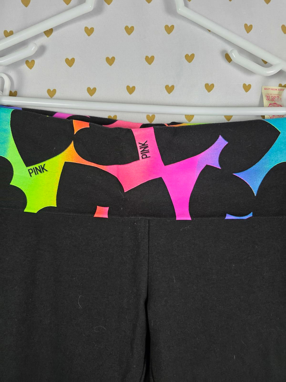 Victorias Secret PINK NEW NWT Rare HEART RAINBOW BLING Foldover Leggings Yoga SM