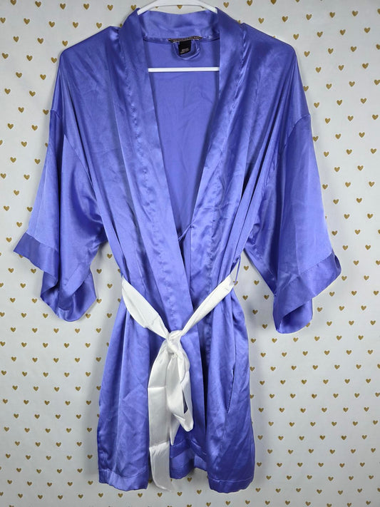 Victorias Secret Satin Silky Robe Blue Flowy Kimono Wrap XS SMALL