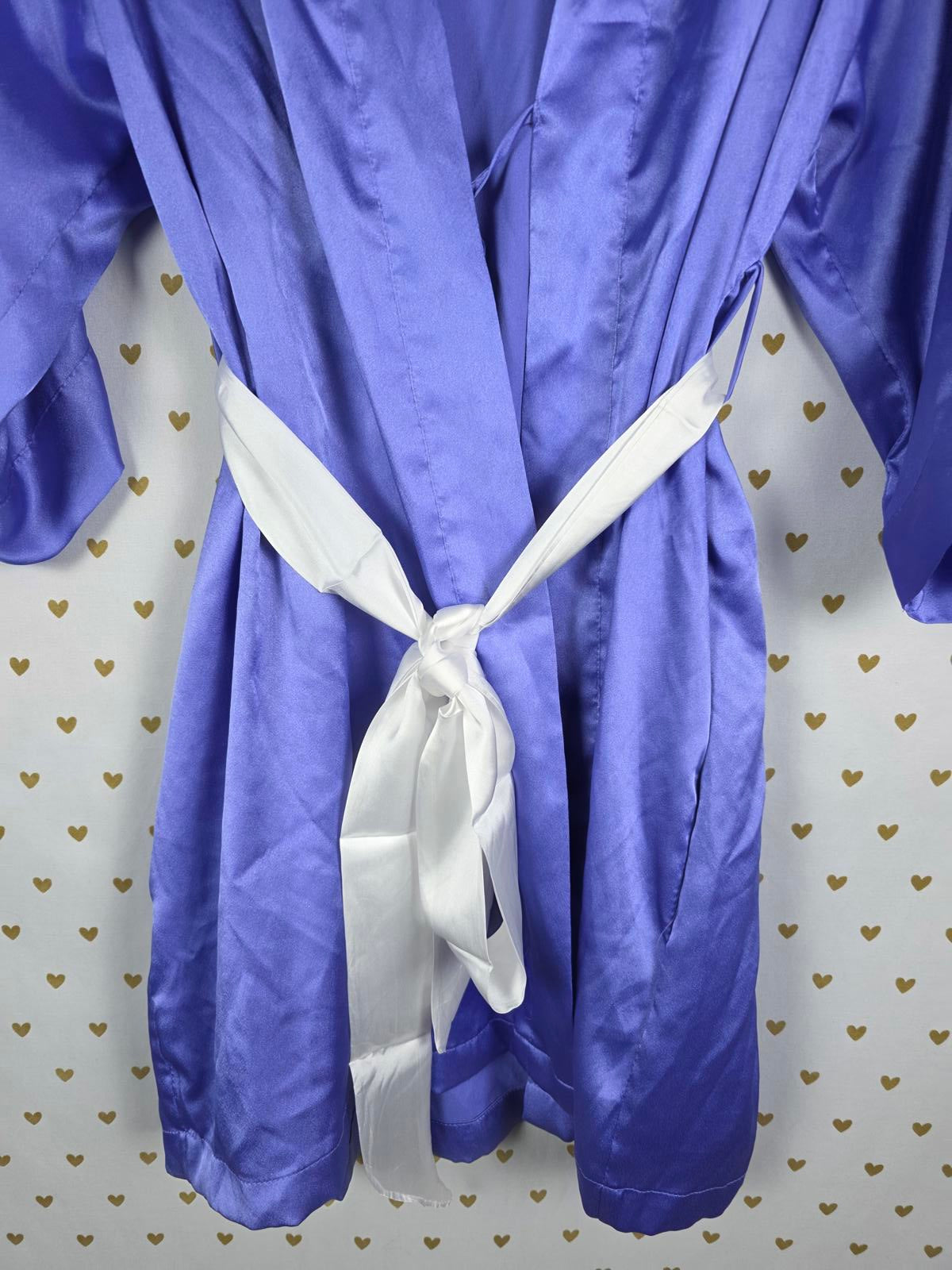 Victorias Secret Satin Silky Robe Blue Flowy Kimono Wrap XS SMALL