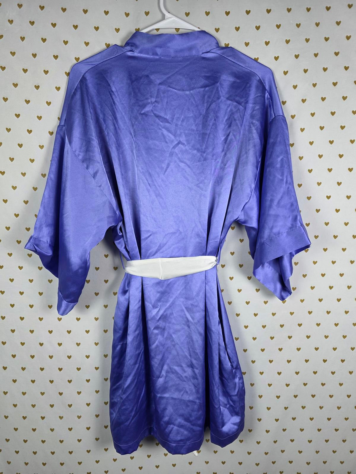 Victorias Secret Satin Silky Robe Blue Flowy Kimono Wrap XS SMALL
