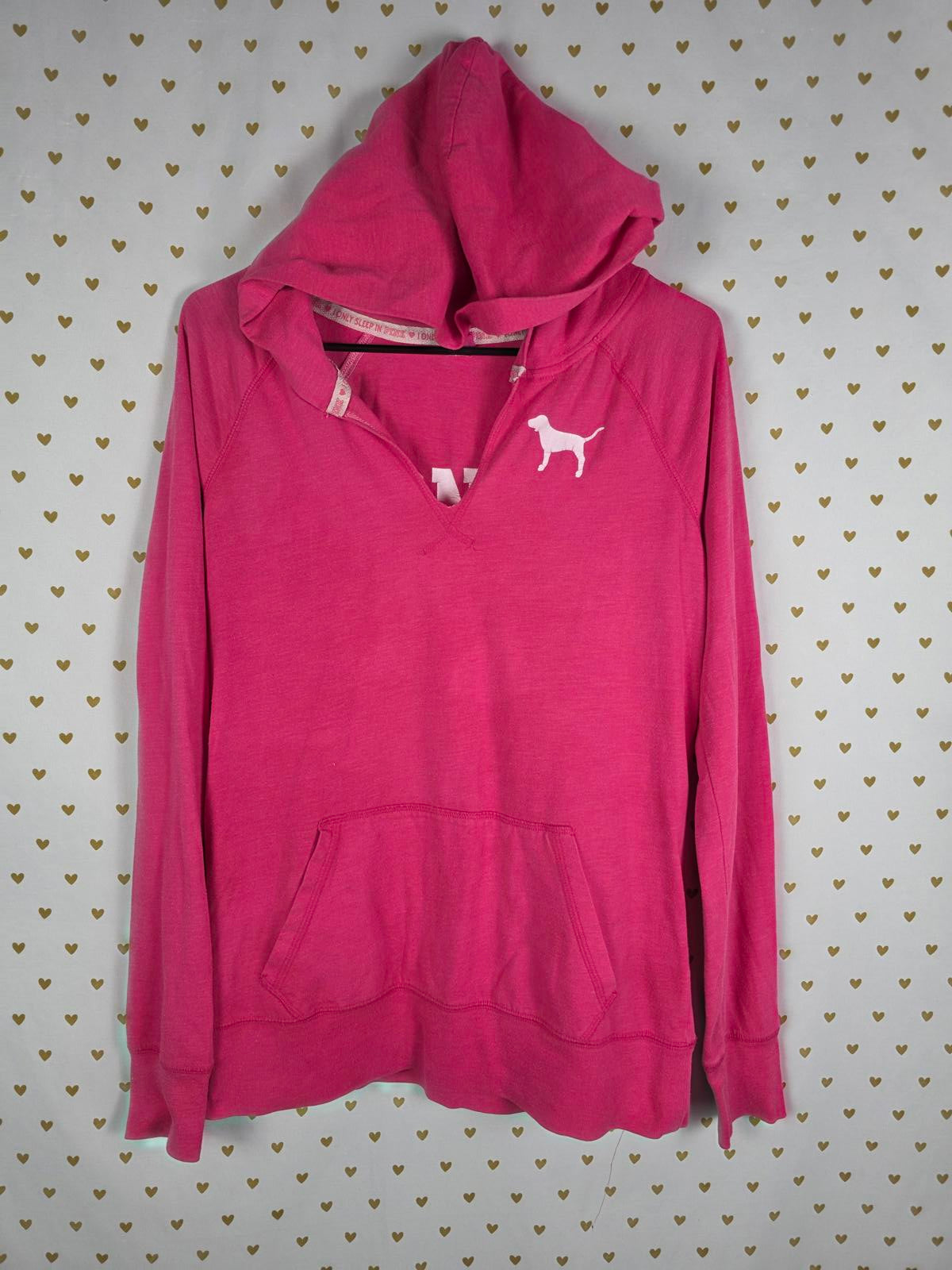 Victorias Secret PINK I ONLY SLEEP IN Reversible Hoodie Tee Dog Logo RARE MED