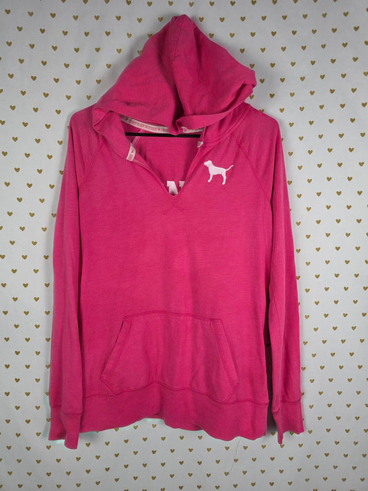 Victorias Secret PINK I ONLY SLEEP IN Reversible Hoodie Tee Dog Logo RARE MED
