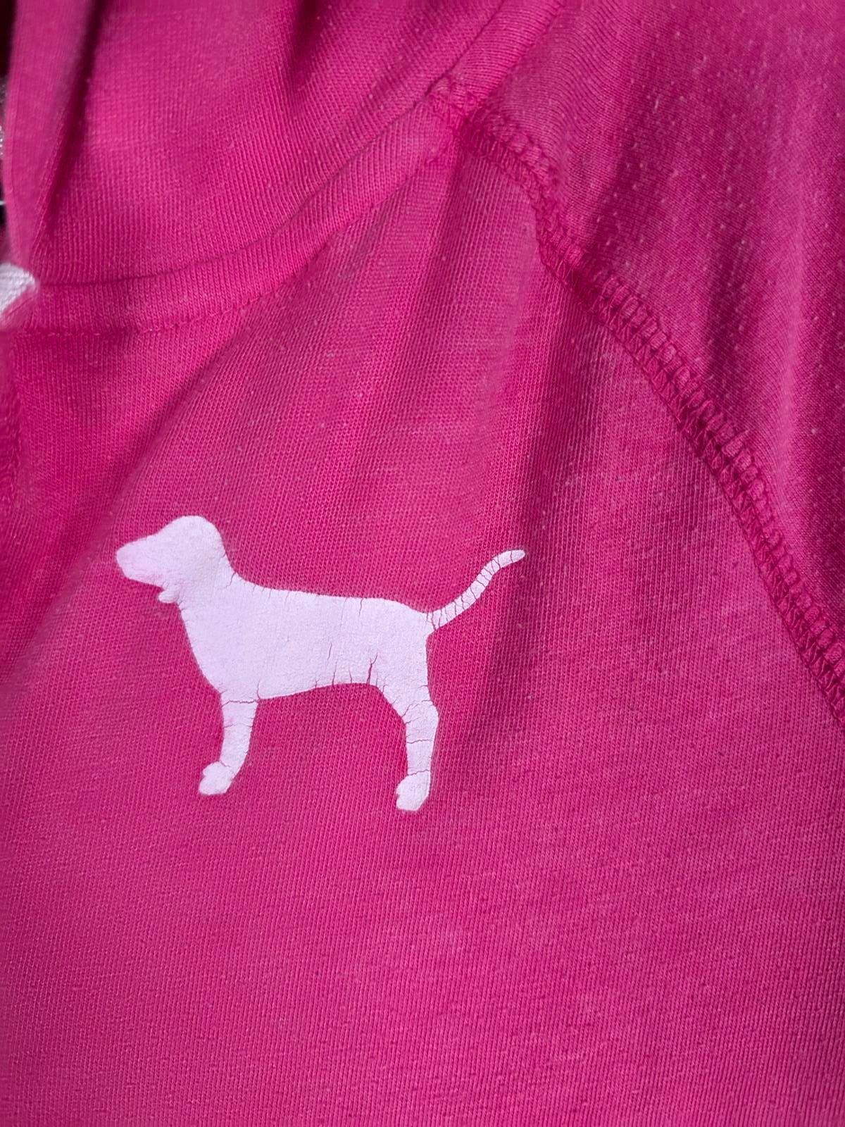 Victorias Secret PINK I ONLY SLEEP IN Reversible Hoodie Tee Dog Logo RARE MED