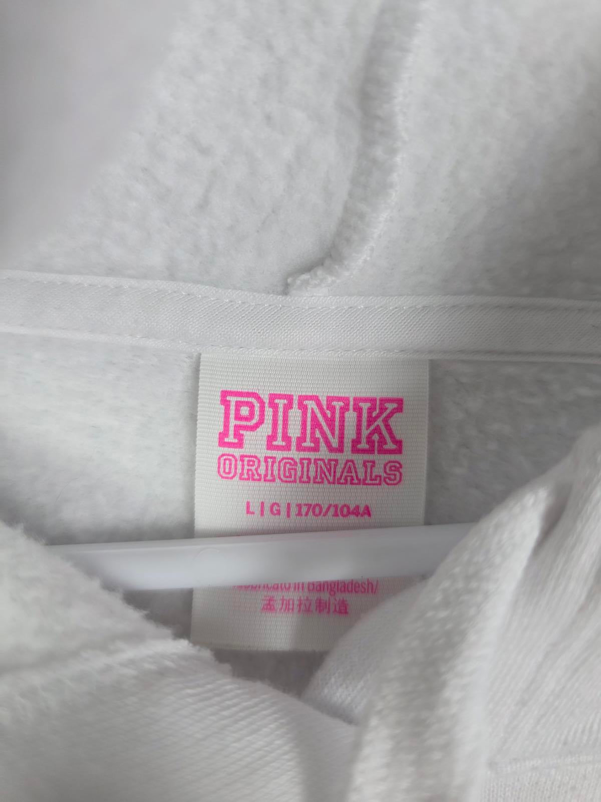 Victorias Secret Pink LOVE Glitter Originals CAMPUS Hoodie Pullover Sweater L