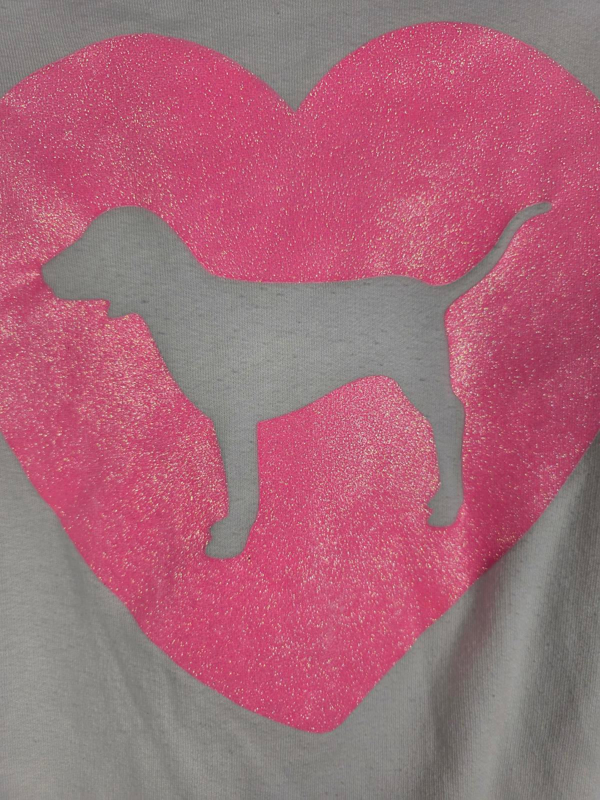 Victorias Secret Pink LOVE Glitter Originals CAMPUS Hoodie Pullover Sweater L
