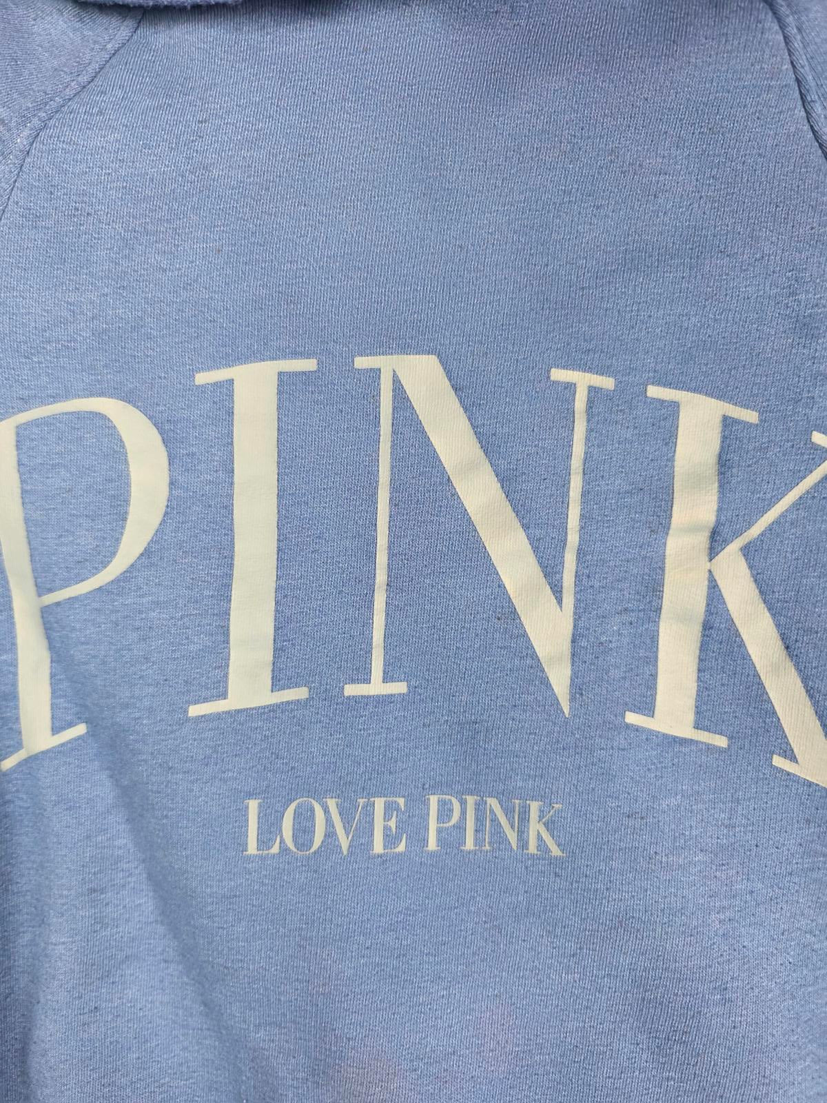 Victorias Secret Pink Pullover Cropped Blue Logo Hoodie XS