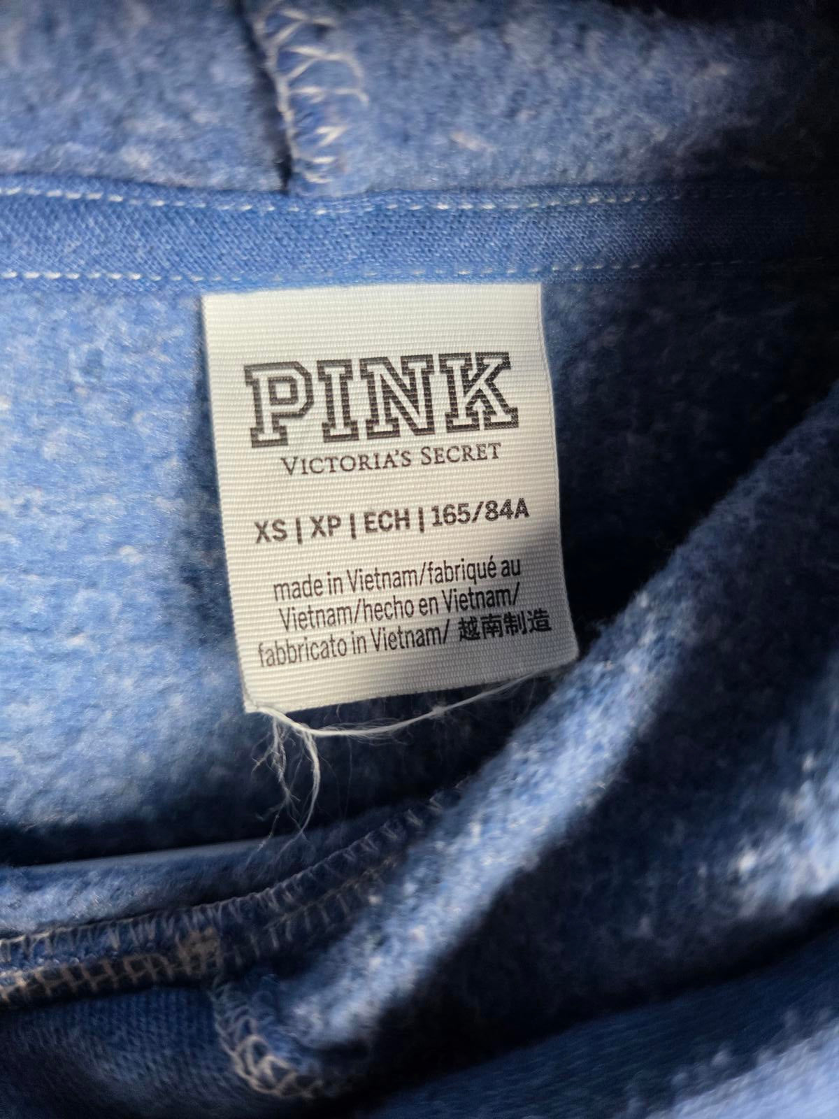 Victorias Secret Pink Pullover Cropped Blue Logo Hoodie XS