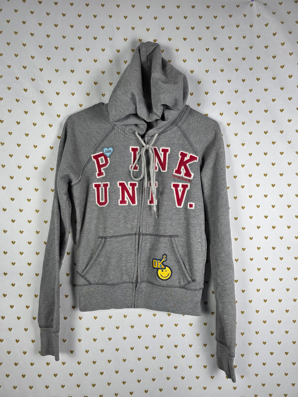 Victorias Secret Pink VIntage Patch Embroidered Full Zip hoodie Jacket SMALL