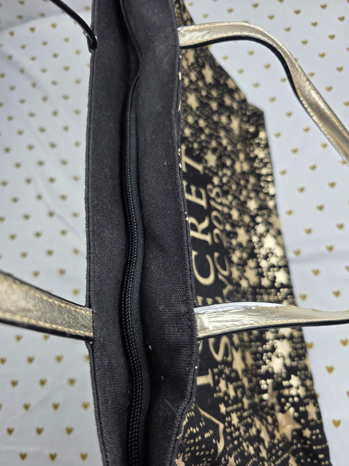 VICTORIA'S SECRET NYC 2018 Signature Tote Bag Canvas Black Gold Stars Jumbo