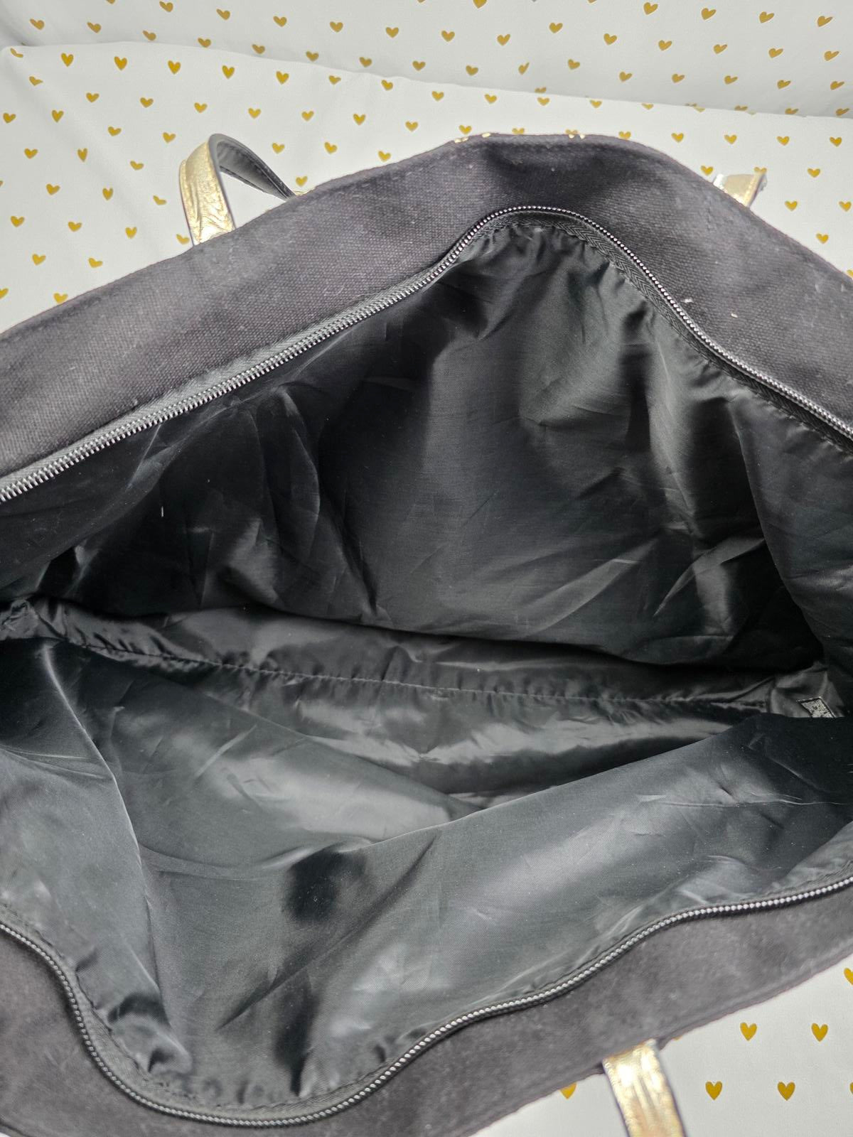 VICTORIA'S SECRET NYC 2018 Signature Tote Bag Canvas Black Gold Stars Jumbo