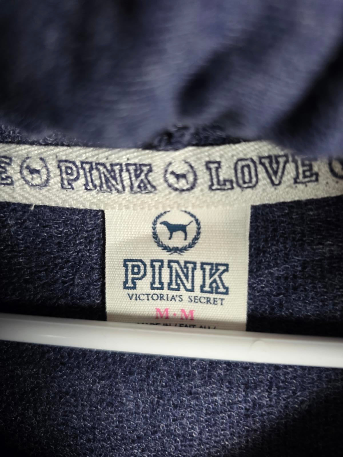 Victorias Secret Pink VINTAGE 86 Logo Full Zip Hoodie Jacket Blue MEDIUM