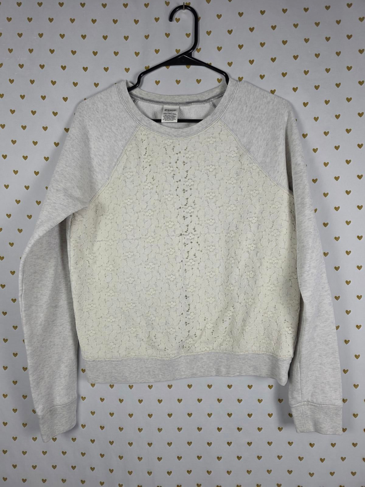Victorias Secret Pink Crew Sweater Lace Front Detail SMALL
