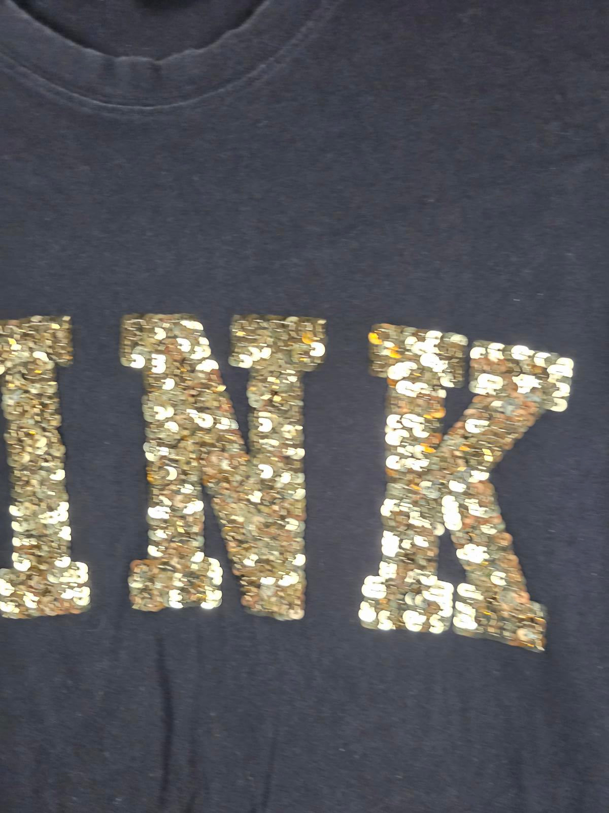 Victorias Secret PINK BLING GOLD LONG SLEEVE Campus Tee shirt XS