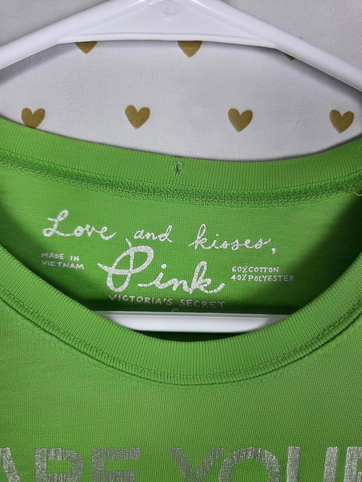 Victorias Secret PINK RARE VINTAGE y2k Green Bling Tee Shirt Cotton SMALL