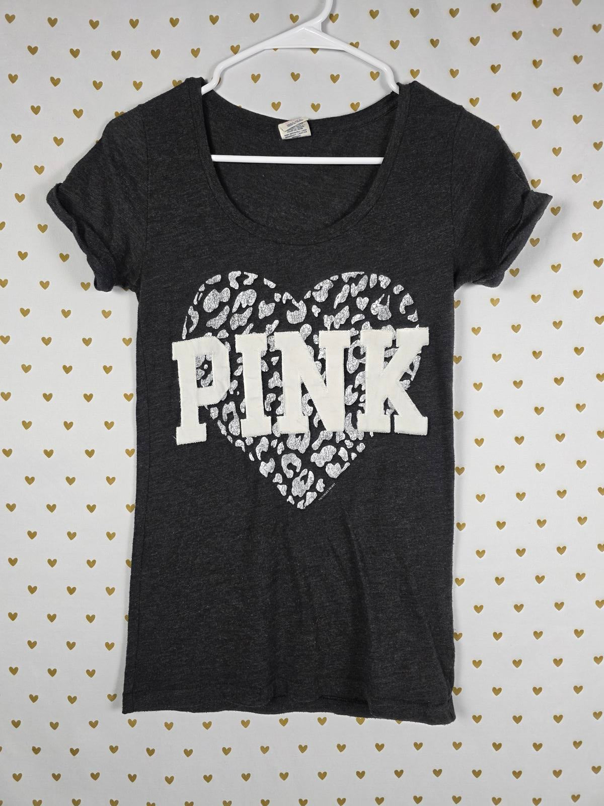 Victorias Secret PINK VINTAGE HTF Cheetah Leopard Tee Shirt V Neck Heart XS