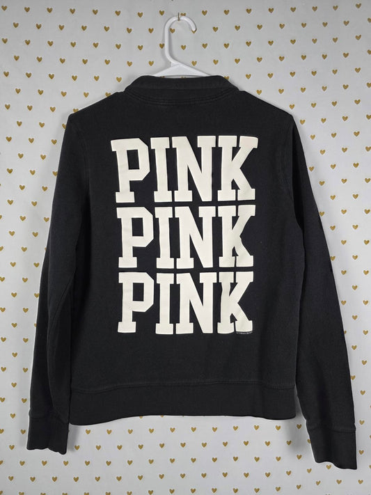 Victorias Secret Pink Black VINTAGE Quarter Zip Pullover heart Sweater SMALL