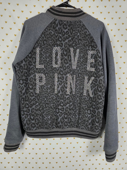 Victorias Secret Pink BLING CHEETAH LEOPARD Logo Varsity Bomber LARGE