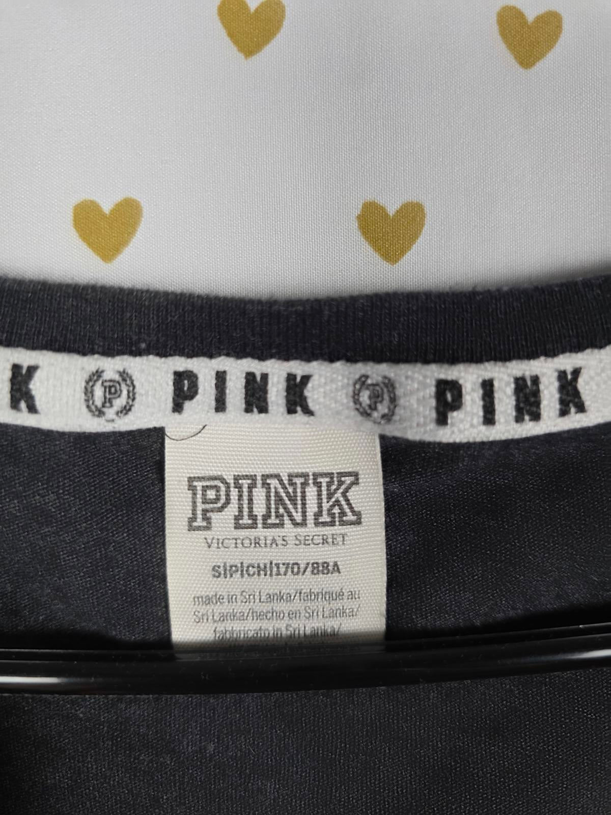 Victorias Secret PINK V neck BLING Sequined Silver Logo Black SMALL