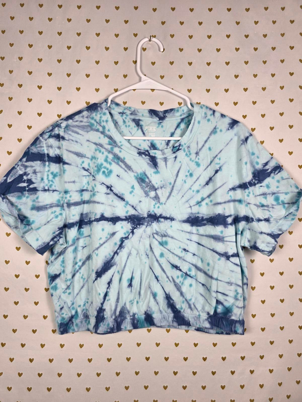 Victorias Secret PINK Cropped Tye Dye Tee shirt gathered XL