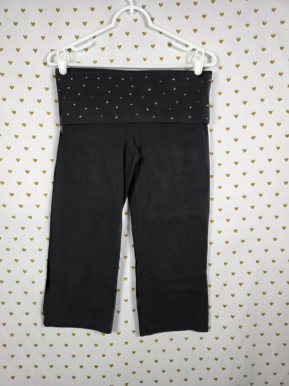 Victorias Secret PINK Rainbow STUDDED Rare Y2K Foldover Yoga Pants CAPRI VTG SM