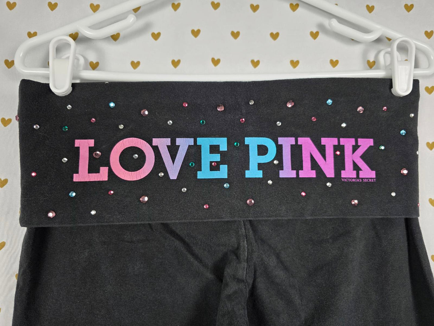 Victorias Secret PINK Rainbow STUDDED Rare Y2K Foldover Yoga Pants CAPRI VTG SM