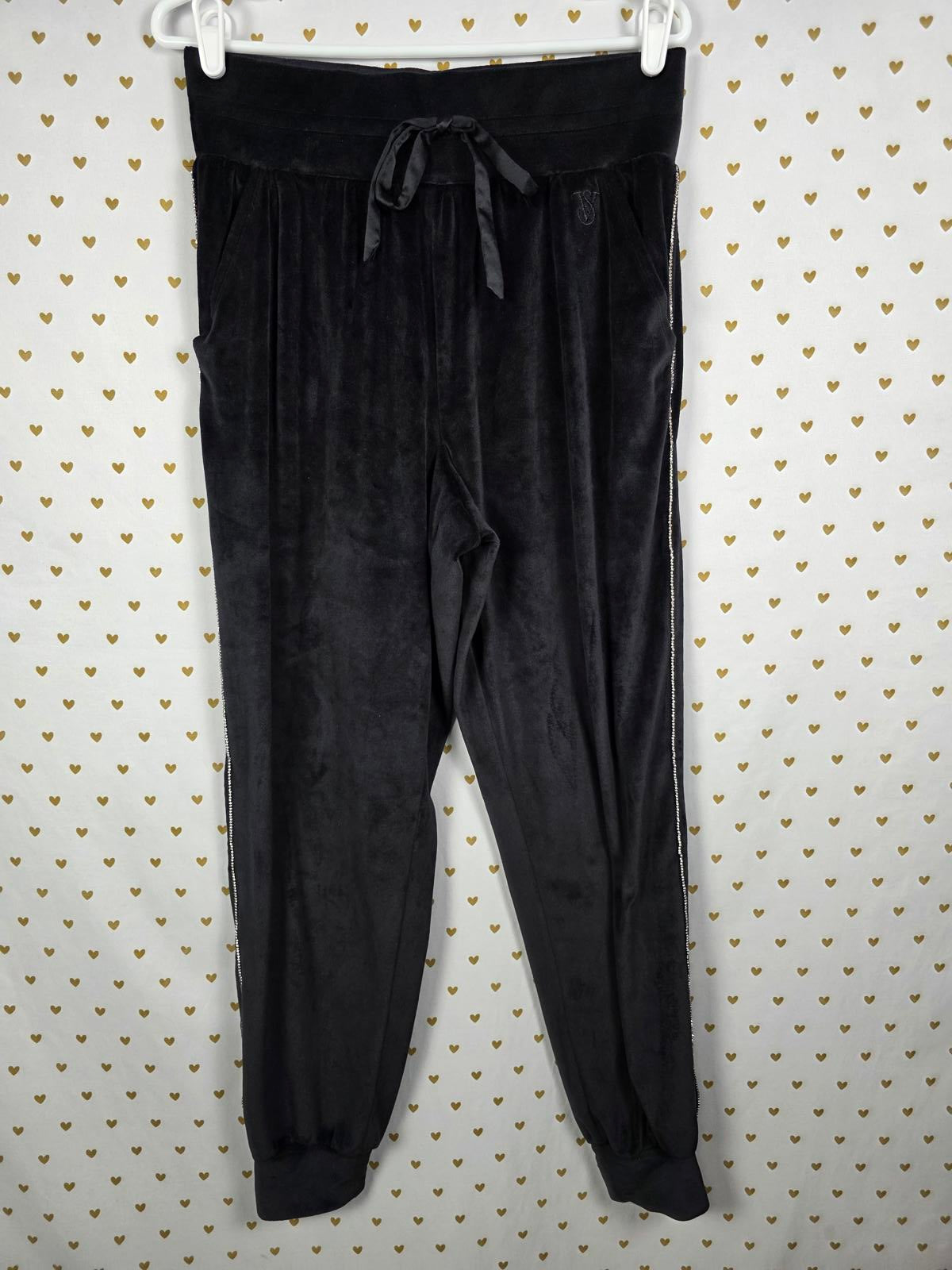 Victorias Secret  BLING STRIPE Rhinestone VELOUR Soft Sweatpants Joggers MEDIUM
