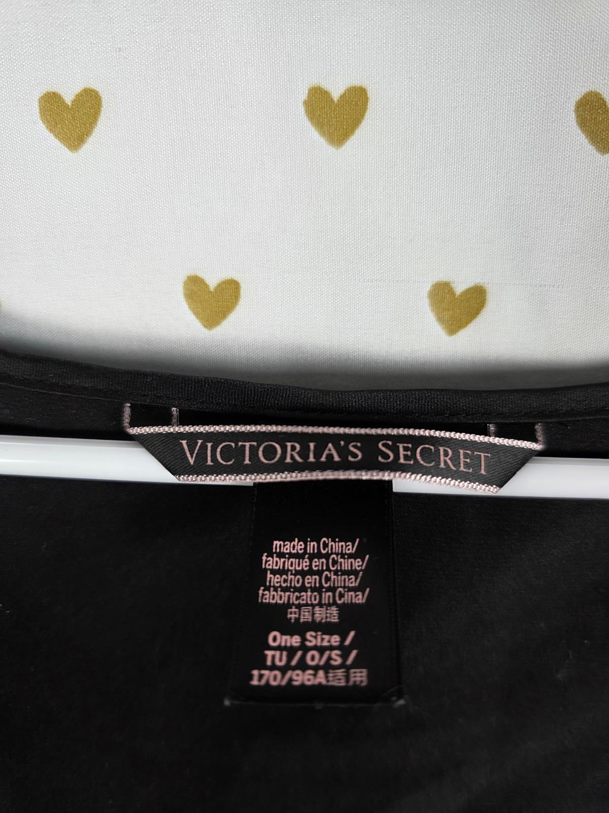 Victorias Secret Satin Silky Robe Tie Front Smock Ruffled Black ONE SIZE FITS AL