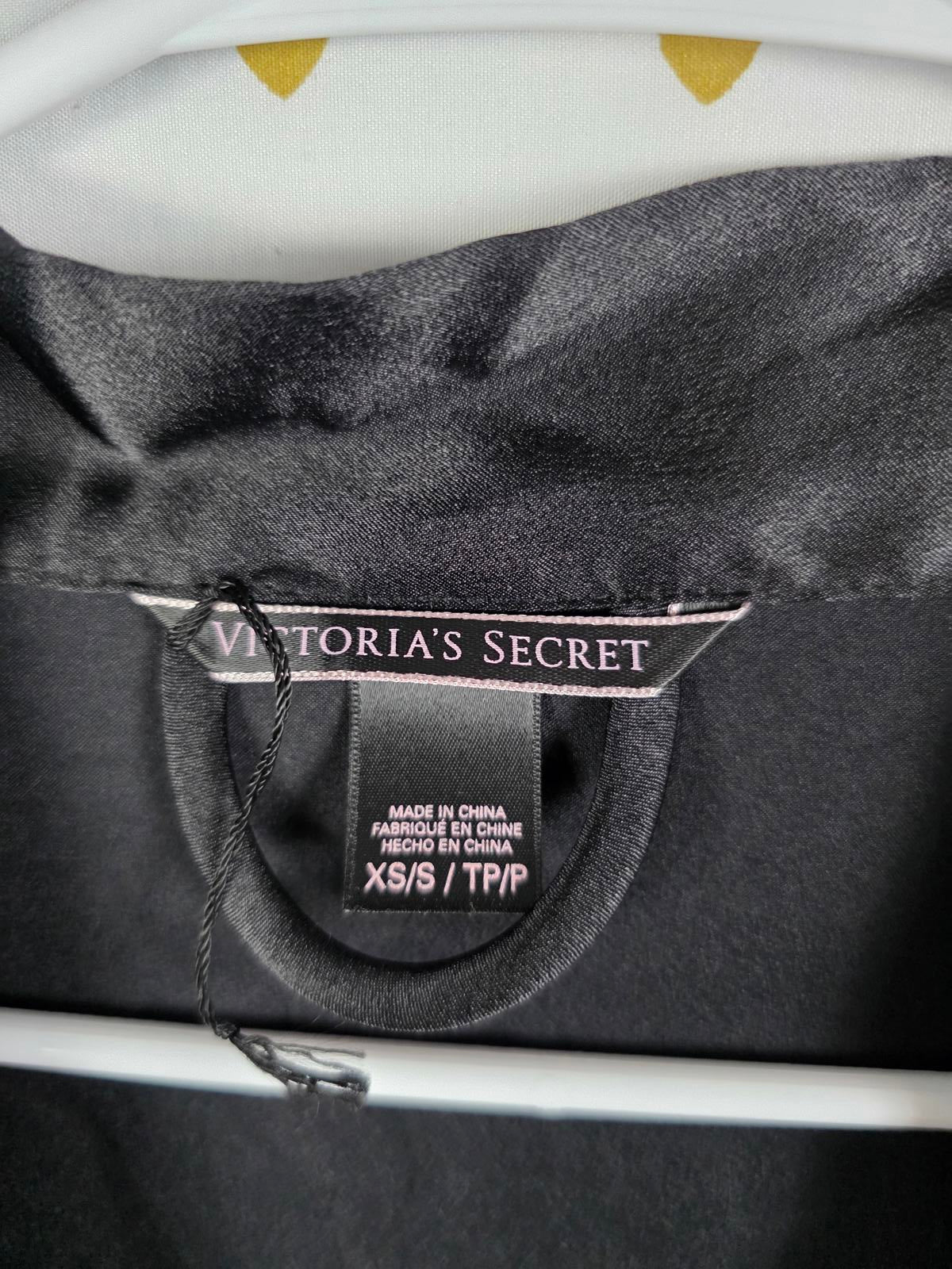 Victorias Secret Satin Silky Robe Black Red Robe Belt Lounge XS SMALL