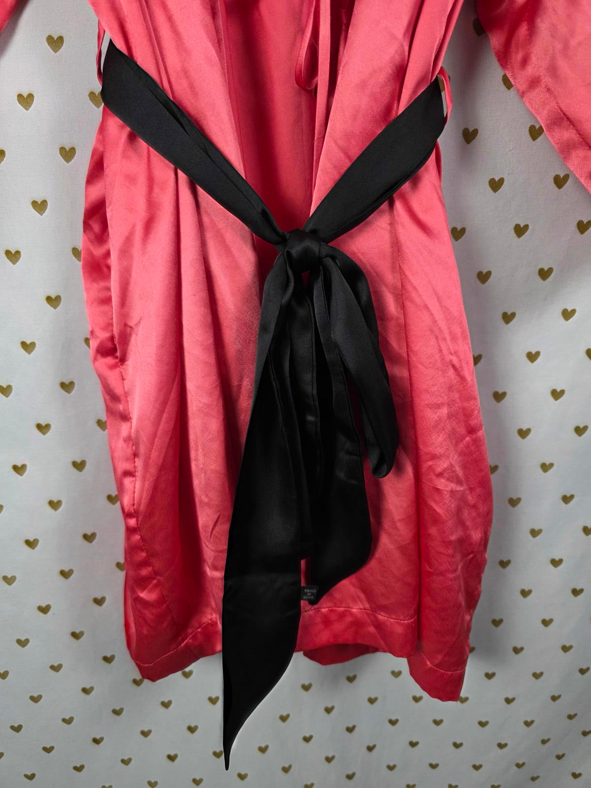 Victorias Secret Satin Silky Robe Coral Black One Size Fits All Kimono Smock