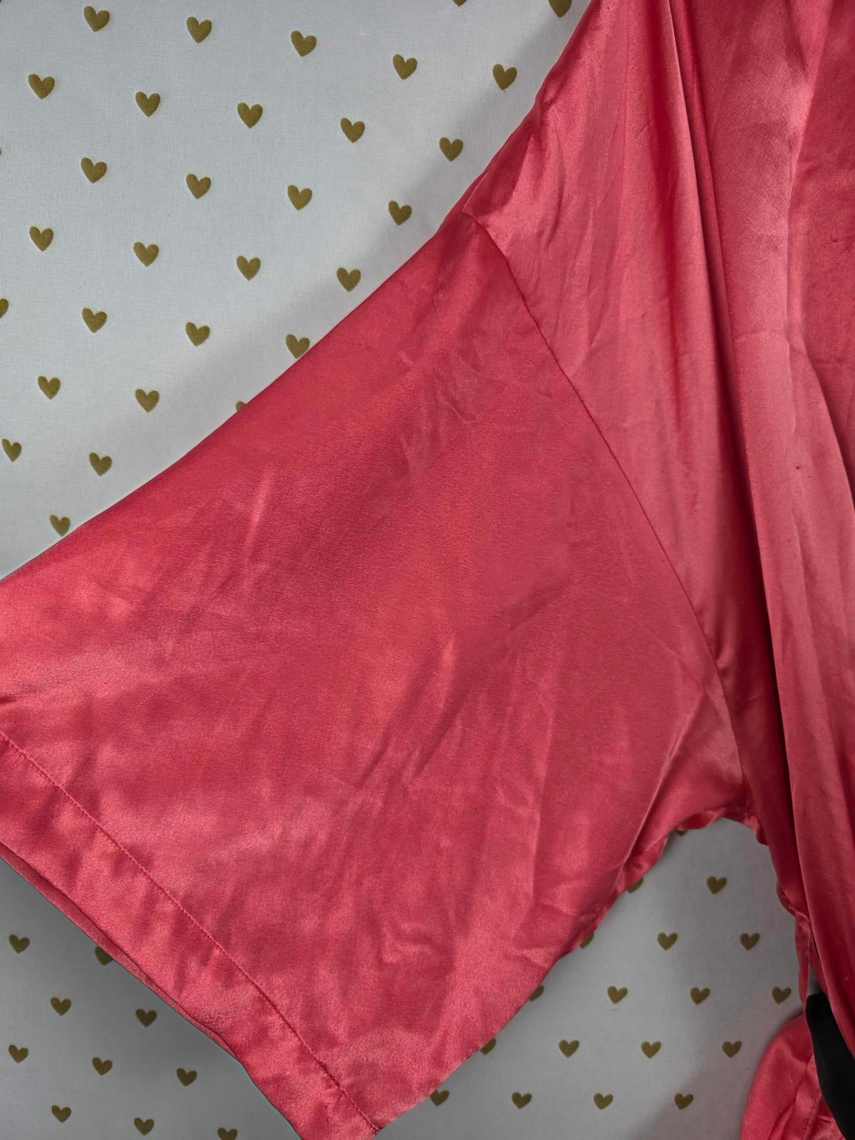 Victorias Secret Satin Silky Robe Coral Black One Size Fits All Kimono Smock