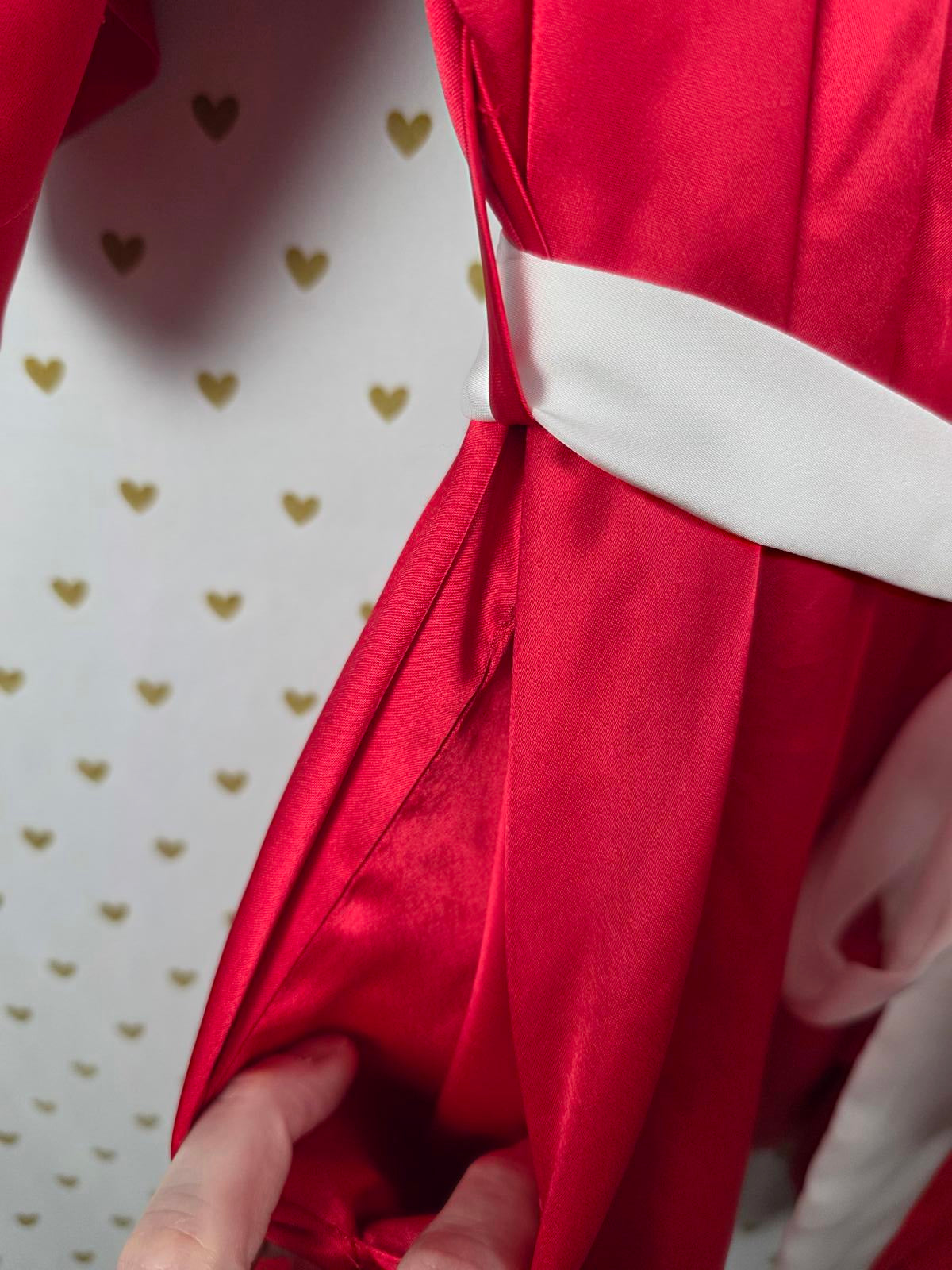 Victorias Secret Satin Silky Robe Red White Belt Kimono Smock ONE SIZE FITS ALL