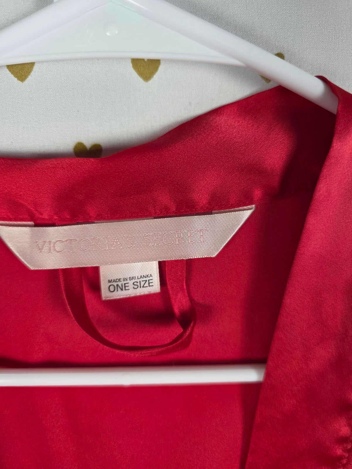 Victorias Secret Satin Silky Robe Red White Belt Kimono Smock ONE SIZE FITS ALL