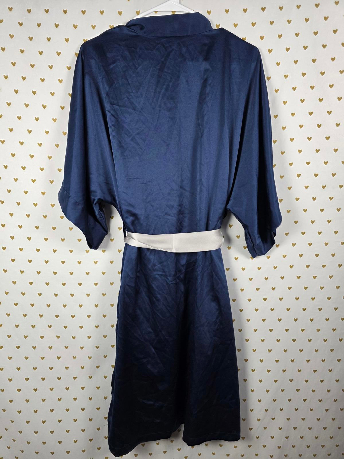 Victorias Secret Satin Silky Robe LONG Dark Blue Grey XS SMALL Kimono Smock