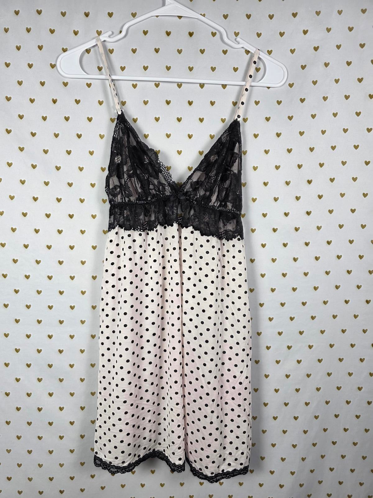 Victorias Secret Sexy Lace accent Polka Dot Nightie Lingerie Sleep Dress LARGE