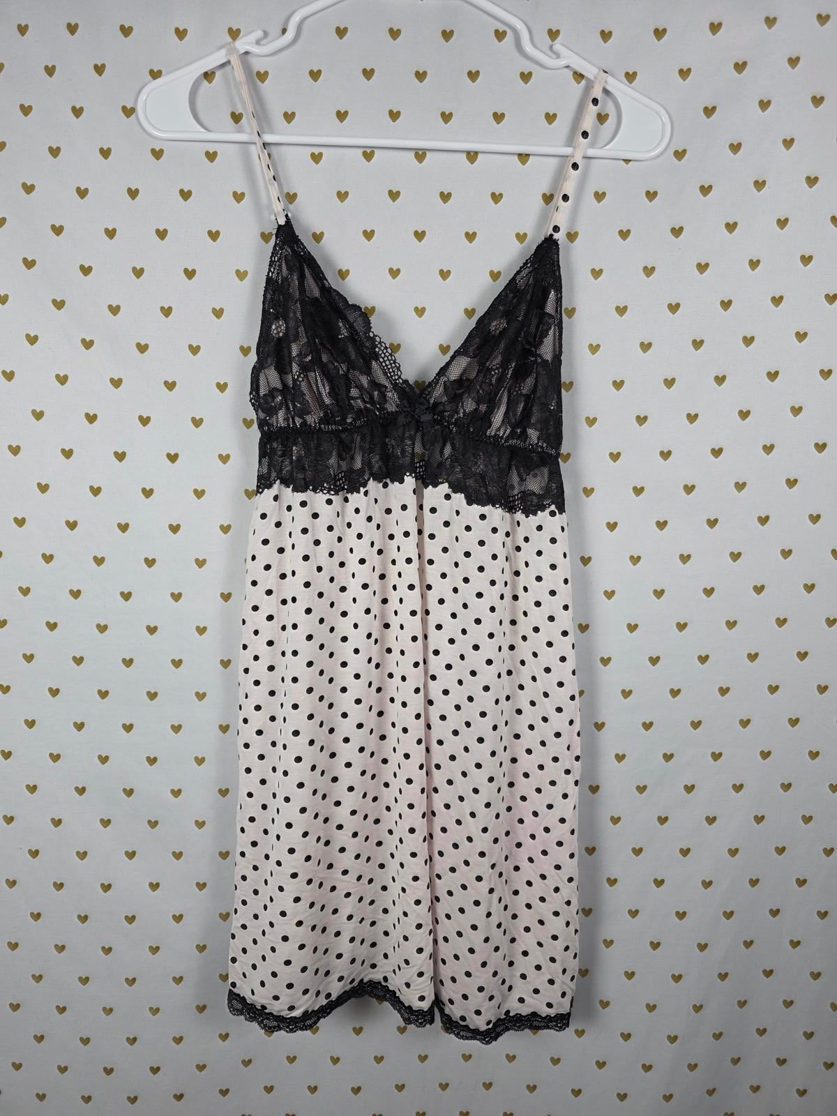 Victorias Secret Sexy Lace accent Polka Dot Nightie Lingerie Sleep Dress LARGE
