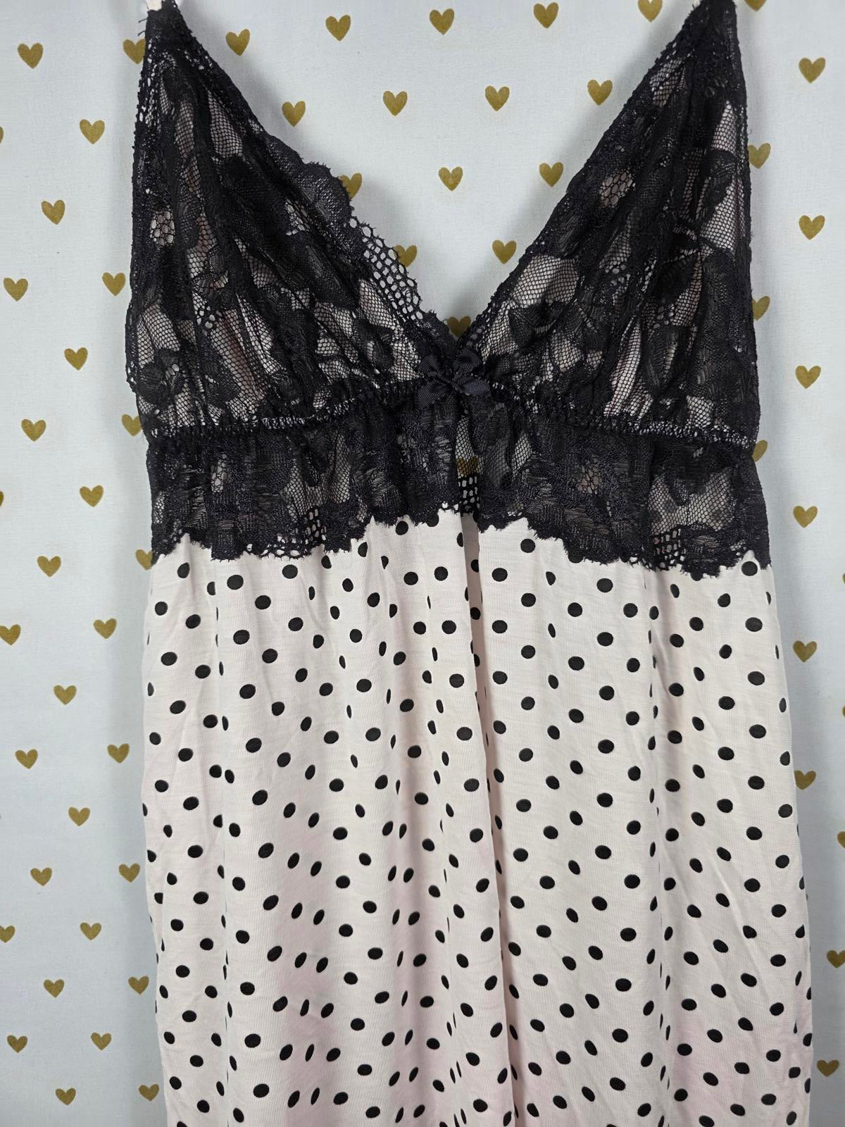 Victorias Secret Sexy Lace accent Polka Dot Nightie Lingerie Sleep Dress LARGE