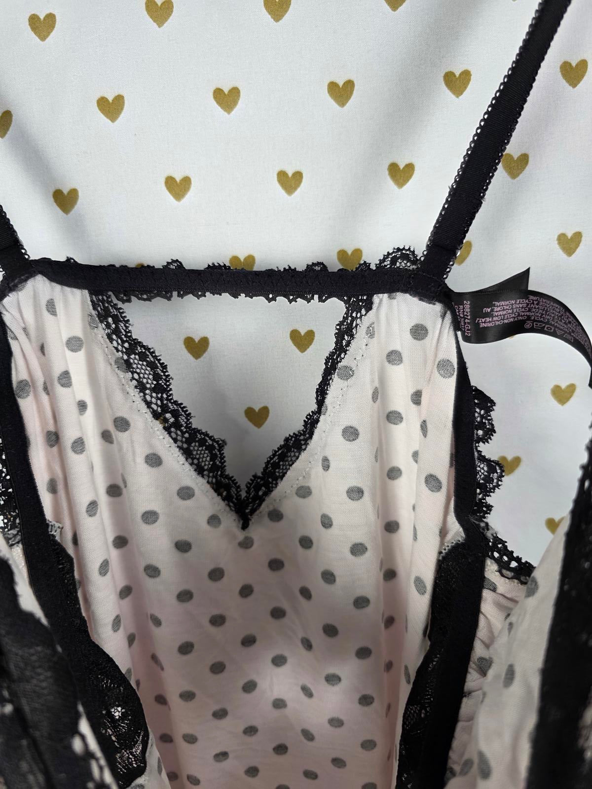 Victorias Secret Sexy Lace accent Polka Dot Nightie Lingerie Sleep Dress LARGE