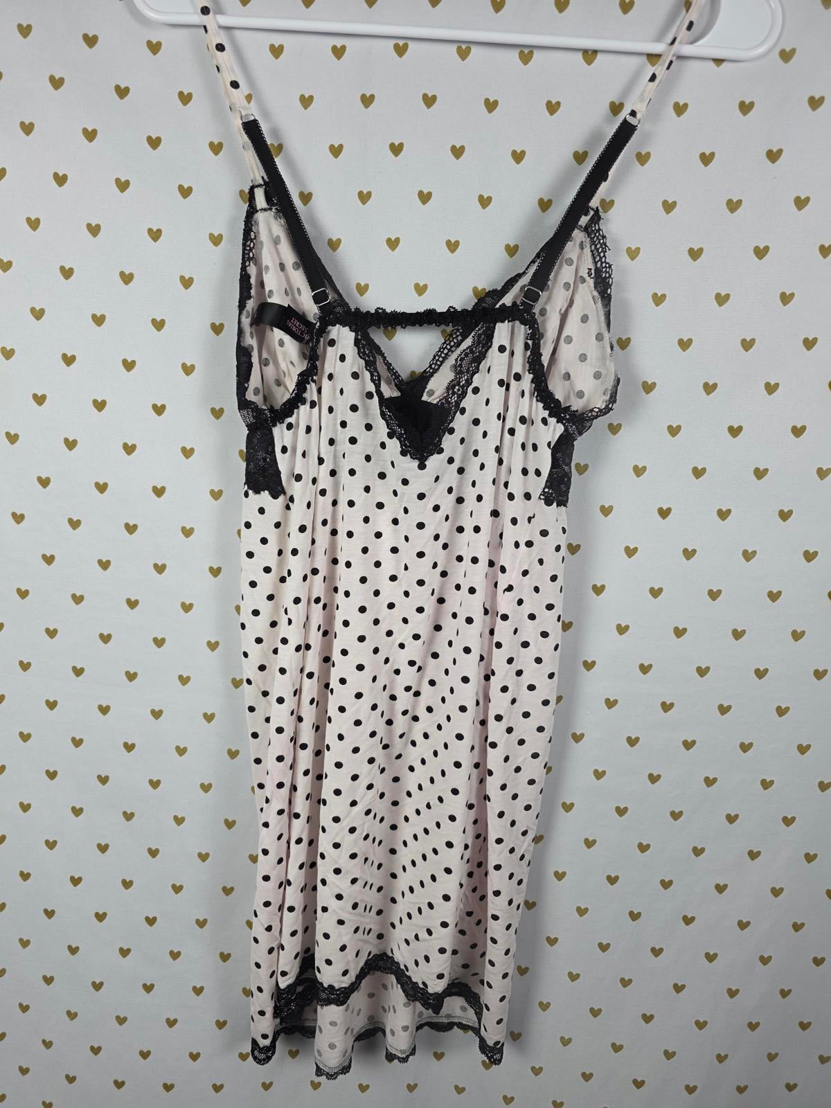 Victorias Secret Sexy Lace accent Polka Dot Nightie Lingerie Sleep Dress LARGE